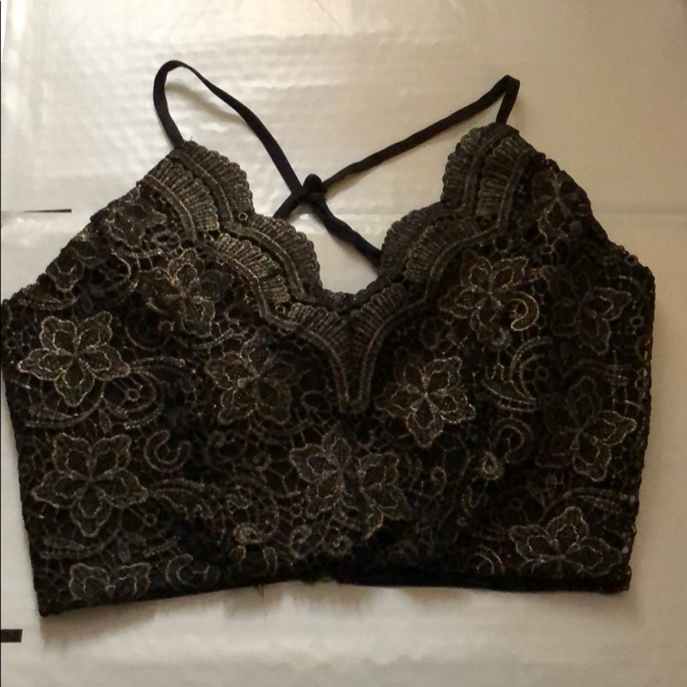 Intu Black and Gold Zip Up Crop Top